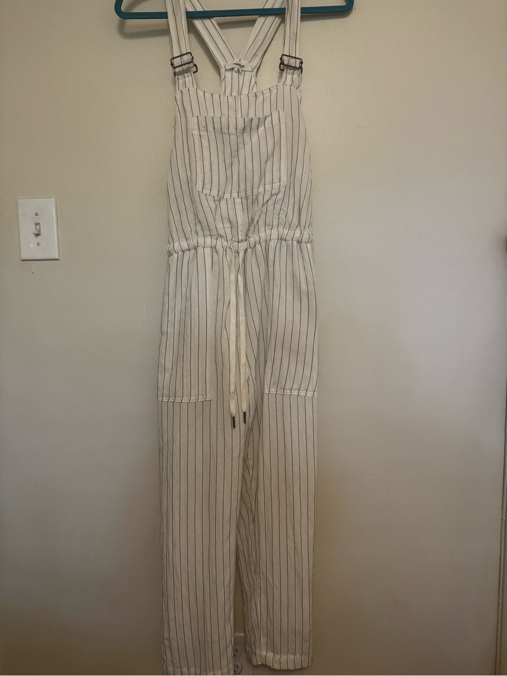 White Pinstripe Overalls